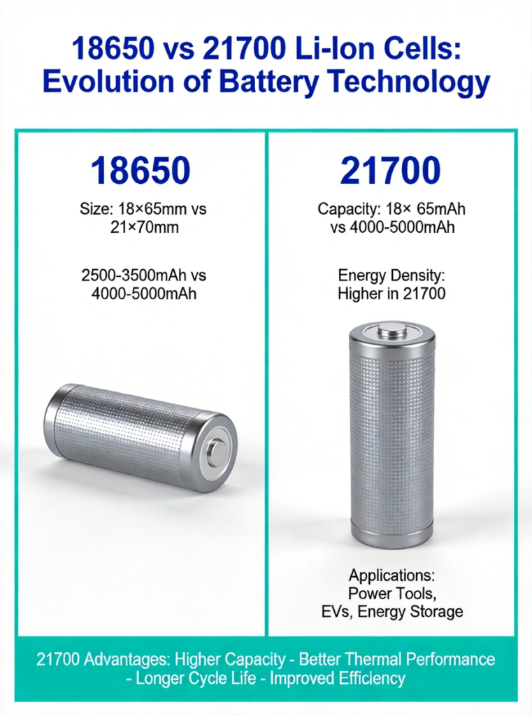 Important Differences in 18650 vs 21700 Battery for Better Performance 1 18650 vs 21700 battery comparison showing size difference and cylindrical design on a clean surface