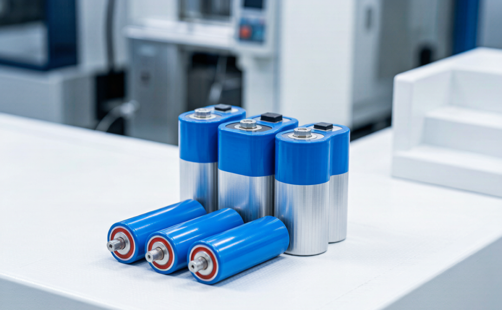 LiFePO4 battery cells on industrial production line