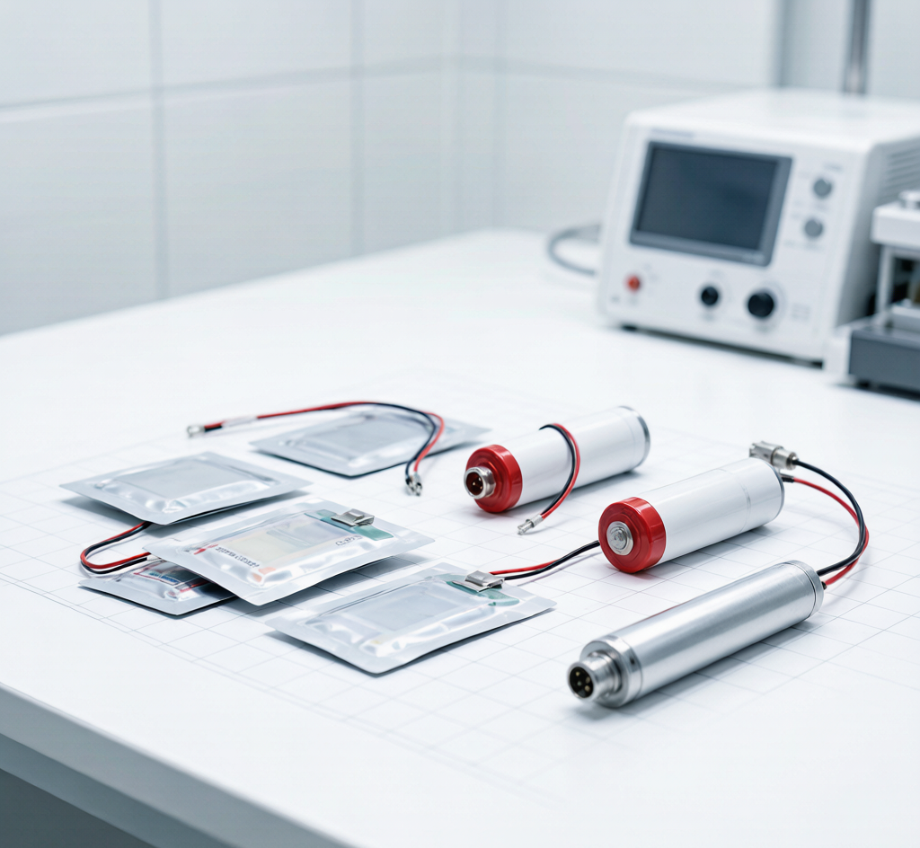 Best Medical Battery for Portable Devices: Chemistry, Certifications & OEM Guide 1 Medical battery certified ICR and LiFePO4 cylindrical cells with ISO 13485 and IEC 62133-2 compliance labels on sterile white background for OEM procurement